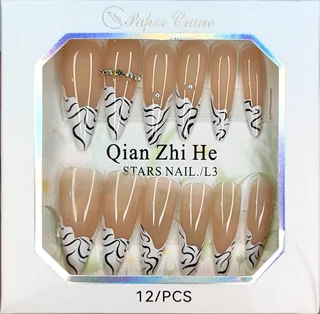 ناخن مصنوعی طرح دار از برند Qian Zhi he به همراه چسب ژله ای