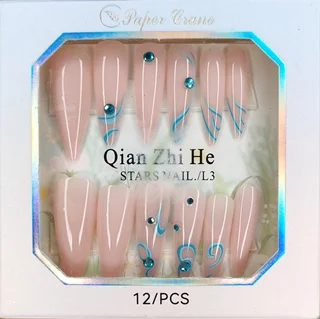 ناخن مصنوعی آبی از برند Qian Zhi He به همراه چسب ژله ای